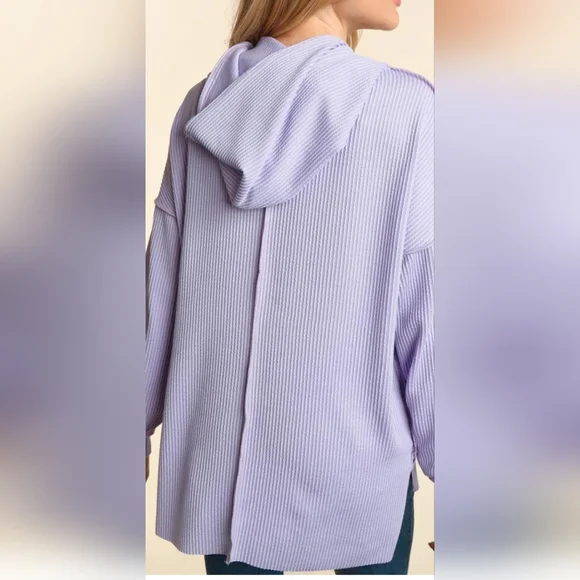 PINK TEXTURED OVERSIZED PULLOVER WITH KANGAROO POCKET./., - Picture 6 of 6